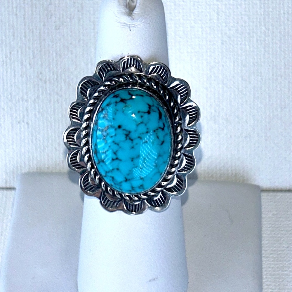 NWT Native American Designer Handmade Genuine Turquoise Sterling Silver Ring